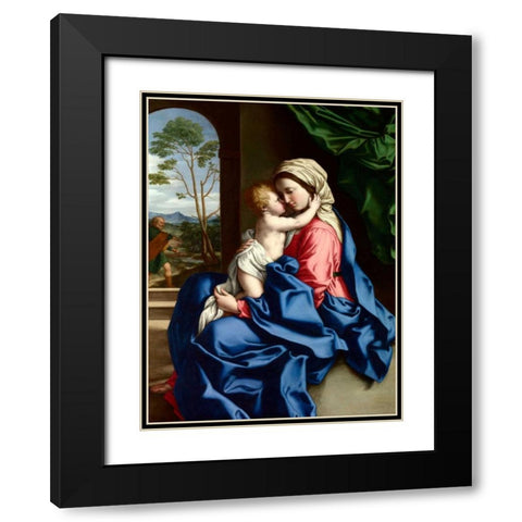 The Virgin and Child embracing Black Modern Wood Framed Art Print with Double Matting by Sassoferrato
