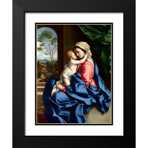 The Virgin and Child embracing Black Modern Wood Framed Art Print with Double Matting by Sassoferrato