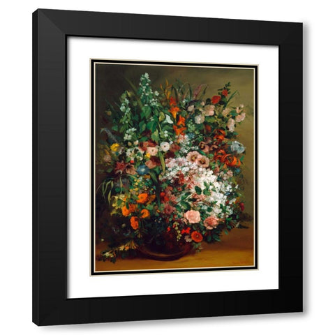 Bouquet of flowers in a vase Black Modern Wood Framed Art Print with Double Matting by Courbet, Gustave