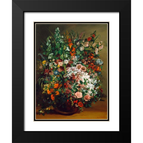 Bouquet of flowers in a vase Black Modern Wood Framed Art Print with Double Matting by Courbet, Gustave