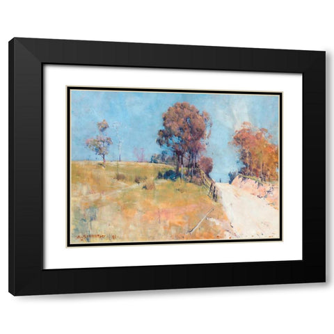 Sunlight (Cutting on a hot road) Black Modern Wood Framed Art Print with Double Matting by Streeton, Arthur