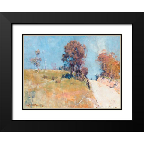 Sunlight (Cutting on a hot road) Black Modern Wood Framed Art Print with Double Matting by Streeton, Arthur