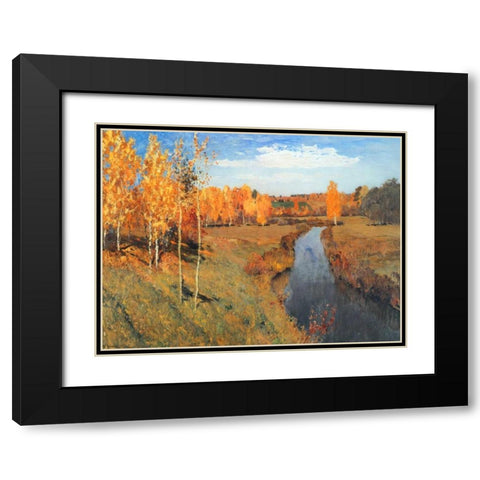 Golden Autumn Black Modern Wood Framed Art Print with Double Matting by Levitan, Isaac