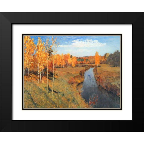 Golden Autumn Black Modern Wood Framed Art Print with Double Matting by Levitan, Isaac