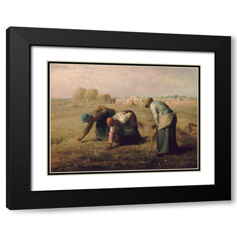 Gleaners Black Modern Wood Framed Art Print with Double Matting by Millet, Jean-Francois