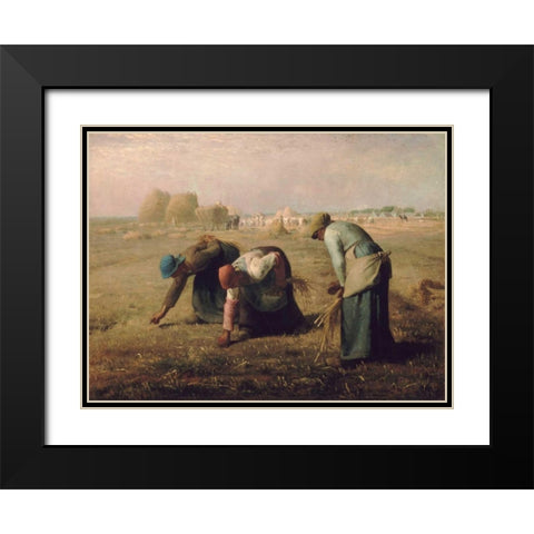 Gleaners Black Modern Wood Framed Art Print with Double Matting by Millet, Jean-Francois