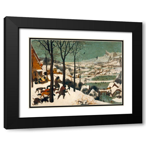 Hunters in the Snow (Winter) Black Modern Wood Framed Art Print with Double Matting by Bruegel the Elder, Pieter