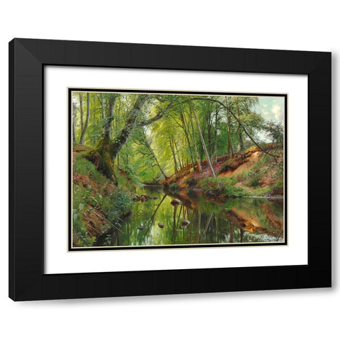 A stream in the forest Black Modern Wood Framed Art Print with Double Matting by Monsted, Peder Mork