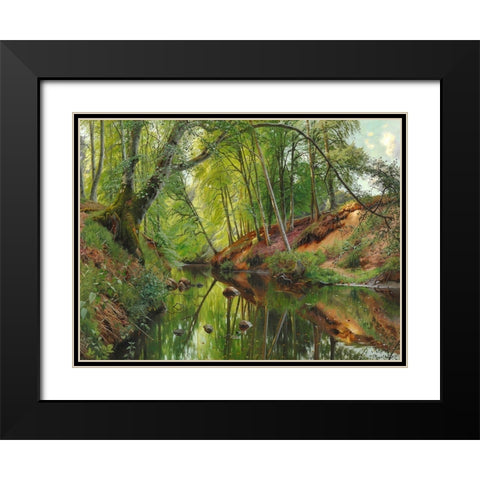 A stream in the forest Black Modern Wood Framed Art Print with Double Matting by Monsted, Peder Mork