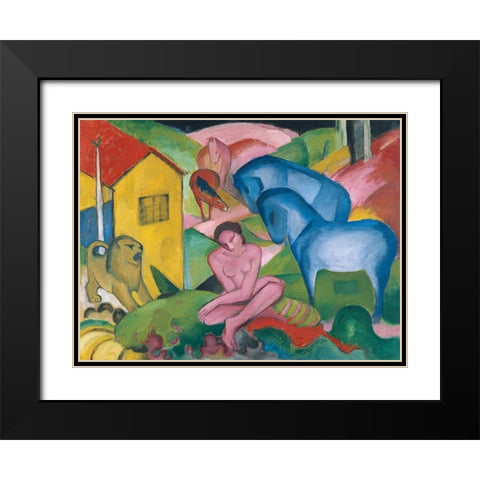 Der Traum Black Modern Wood Framed Art Print with Double Matting by Marc, Franz