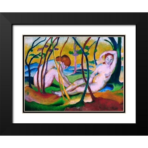 Nudes under Trees Black Modern Wood Framed Art Print with Double Matting by Marc, Franz