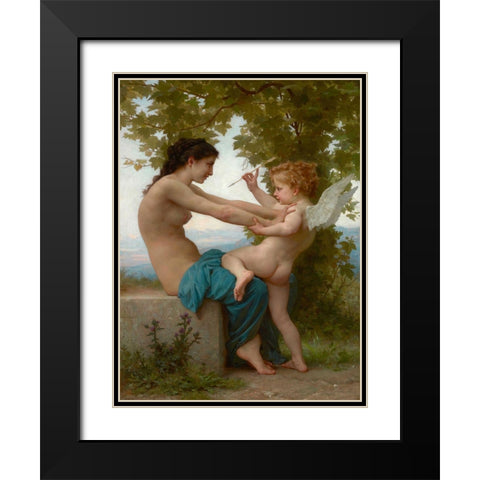 A Young Girl Defending Herself against Eros Black Modern Wood Framed Art Print with Double Matting by Bouguereau, William-Adolphe