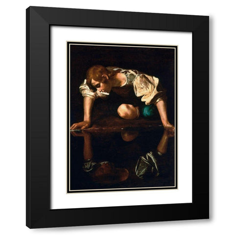 Narciso Black Modern Wood Framed Art Print with Double Matting by Caravaggio