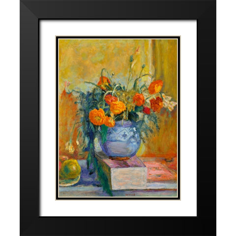 Renoncules au vase bleu Black Modern Wood Framed Art Print with Double Matting by Bonnard, Pierre
