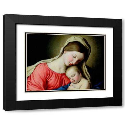 Beata Vergine con Bambino Black Modern Wood Framed Art Print with Double Matting by Sassoferrato