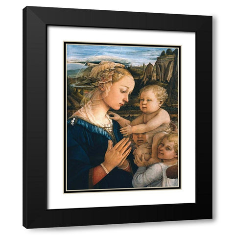 Madonna col Bambino e angeli (detail) Black Modern Wood Framed Art Print with Double Matting by Lippi, Filippo