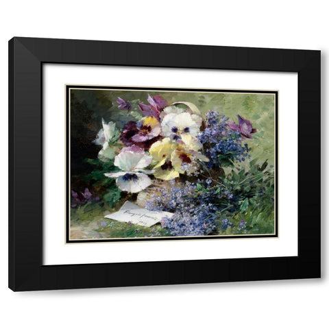 Pansies and Forget Me Not Black Modern Wood Framed Art Print with Double Matting by Furcy de Lavault, Albert-Tibulle