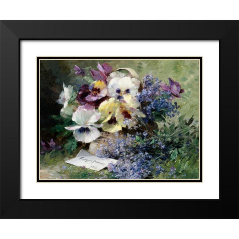 Pansies and Forget Me Not Black Modern Wood Framed Art Print with Double Matting by Furcy de Lavault, Albert-Tibulle