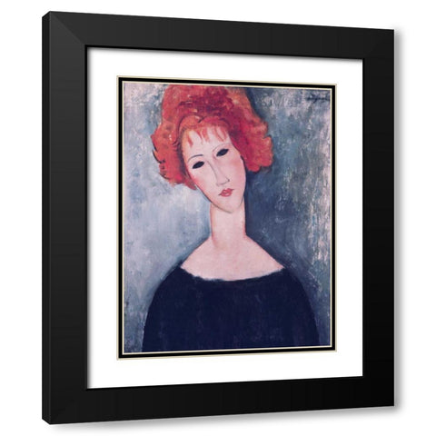 Red Head Black Modern Wood Framed Art Print with Double Matting by Modigliani, Amedeo
