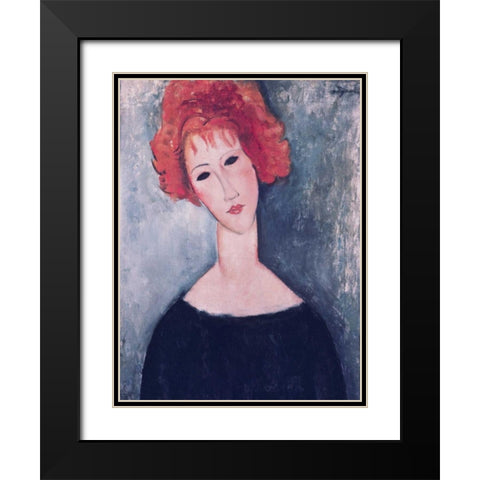 Red Head Black Modern Wood Framed Art Print with Double Matting by Modigliani, Amedeo