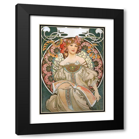 Reverie Black Modern Wood Framed Art Print with Double Matting by Mucha, Alphonse