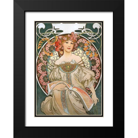 Reverie Black Modern Wood Framed Art Print with Double Matting by Mucha, Alphonse