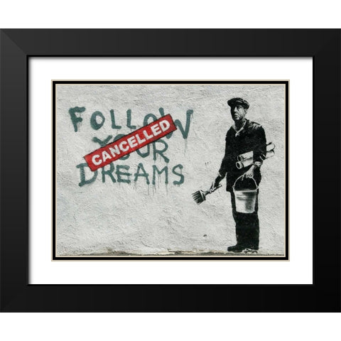 Essex Street Boston-graffiti attributed to Banksy Black Modern Wood Framed Art Print with Double Matting by Anonymous