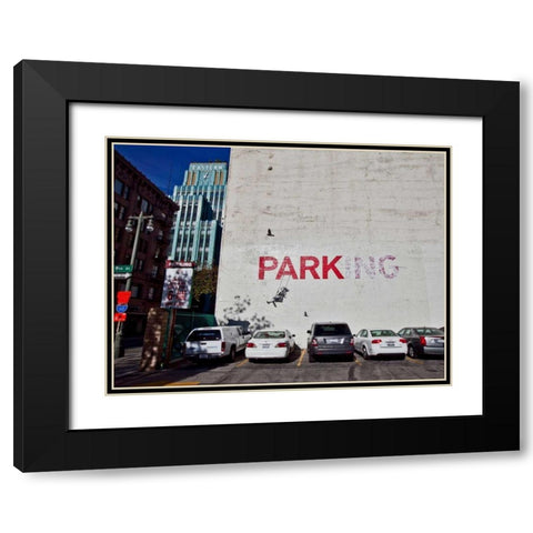 Broadway Los Angeles-graffiti attributed to Banksy Black Modern Wood Framed Art Print with Double Matting by Anonymous