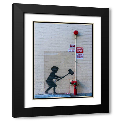 79th Street-Broadway NYC-graffiti attributed to Banksy Black Modern Wood Framed Art Print with Double Matting by Anonymous
