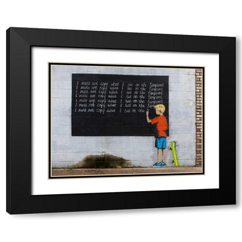 New Orleans-graffiti attributed to Banksy Black Modern Wood Framed Art Print with Double Matting by Anonymous