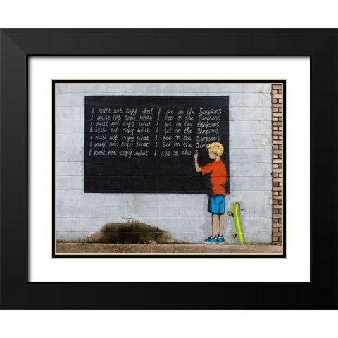 New Orleans-graffiti attributed to Banksy Black Modern Wood Framed Art Print with Double Matting by Anonymous
