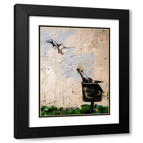 Rue des Hospitalieres Saint-Gervais, Paris Black Modern Wood Framed Art Print with Double Matting by Anonymous (attributed to Banksy)