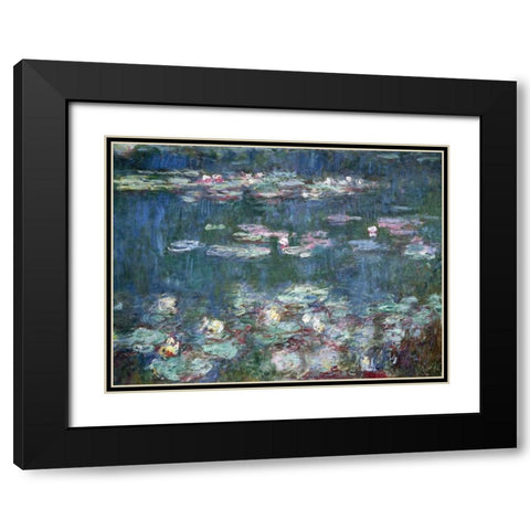 Water-Lilies Black Modern Wood Framed Art Print with Double Matting by Monet, Claude
