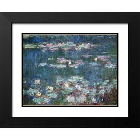 Water-Lilies Black Modern Wood Framed Art Print with Double Matting by Monet, Claude