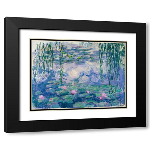 Waterlilies Black Modern Wood Framed Art Print with Double Matting by Monet, Claude