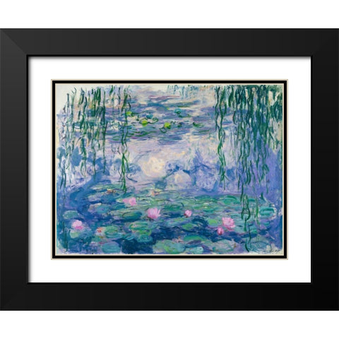 Waterlilies Black Modern Wood Framed Art Print with Double Matting by Monet, Claude