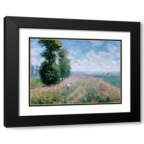 Meadow with Poplars Black Modern Wood Framed Art Print with Double Matting by Monet, Claude