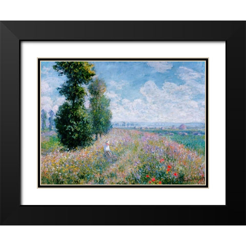 Meadow with Poplars Black Modern Wood Framed Art Print with Double Matting by Monet, Claude