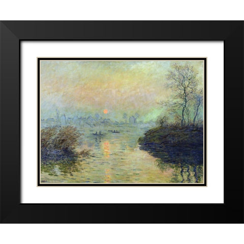Sun Setting over the Seine at Lavacourt Black Modern Wood Framed Art Print with Double Matting by Monet, Claude
