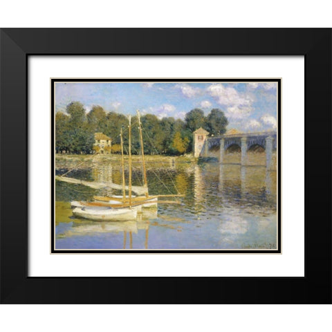 The Bridge at Argenteuil Black Modern Wood Framed Art Print with Double Matting by Monet, Claude
