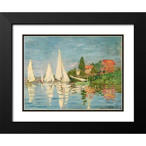Regatta at Argenteuil Black Modern Wood Framed Art Print with Double Matting by Monet, Claude