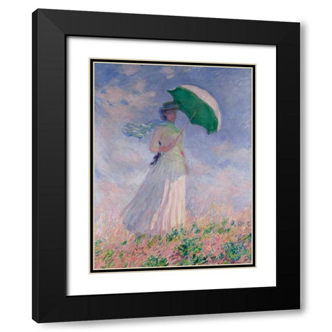 Woman with a Parasol-Right Black Modern Wood Framed Art Print with Double Matting by Monet, Claude