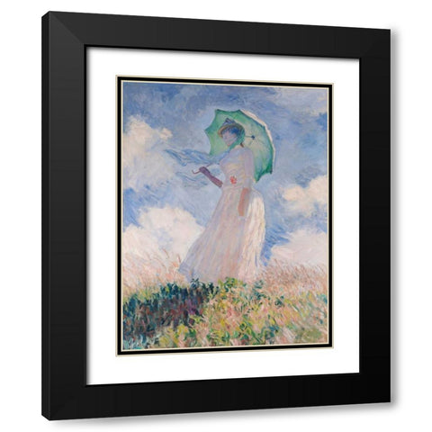 Woman with Parasol-Left Black Modern Wood Framed Art Print with Double Matting by Monet, Claude