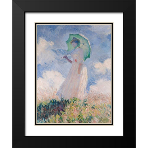 Woman with Parasol-Left Black Modern Wood Framed Art Print with Double Matting by Monet, Claude
