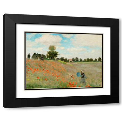 Coquelicots Black Modern Wood Framed Art Print with Double Matting by Monet, Claude