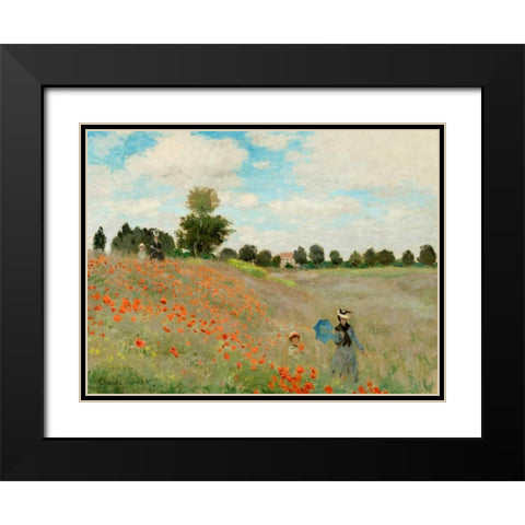 Coquelicots Black Modern Wood Framed Art Print with Double Matting by Monet, Claude