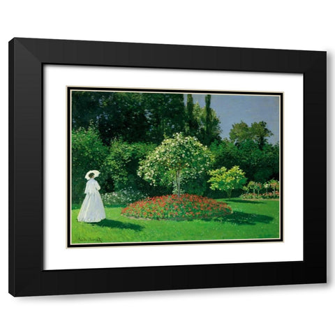Young Woman in a Garden Black Modern Wood Framed Art Print with Double Matting by Monet, Claude