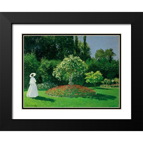 Young Woman in a Garden Black Modern Wood Framed Art Print with Double Matting by Monet, Claude