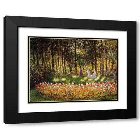 Wooded Scene Black Modern Wood Framed Art Print with Double Matting by Monet, Claude