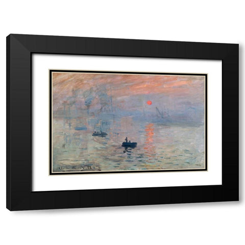 Impression au soleil levant Black Modern Wood Framed Art Print with Double Matting by Monet, Claude